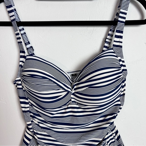 Niptuck swim swimsuit navy white stripe tummy control swimsuit size 8 - Picture 4 of 13